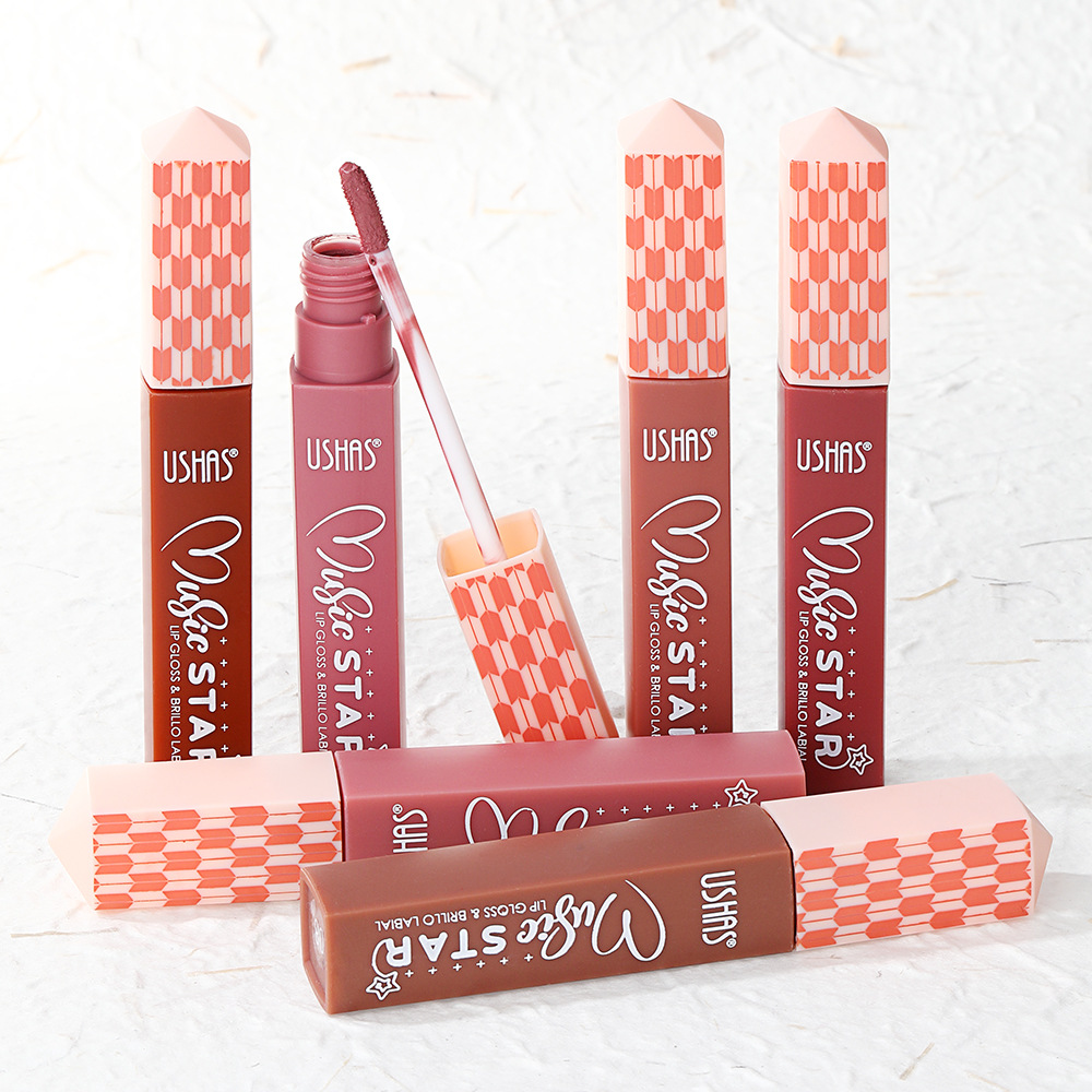 USHAS Amazon's best-selling cross-border 6-color liquid lip gloss, lip gloss, matte, non-stick cup, waterproof lipstick, long-lasting details Picture