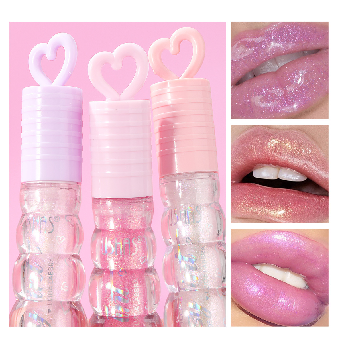 USHAS Cross-border in-stock bestseller Amazon Flash Pearl Lip Gloss Waterproof Moisturizing Lip Oil UC084 Specification drawing
