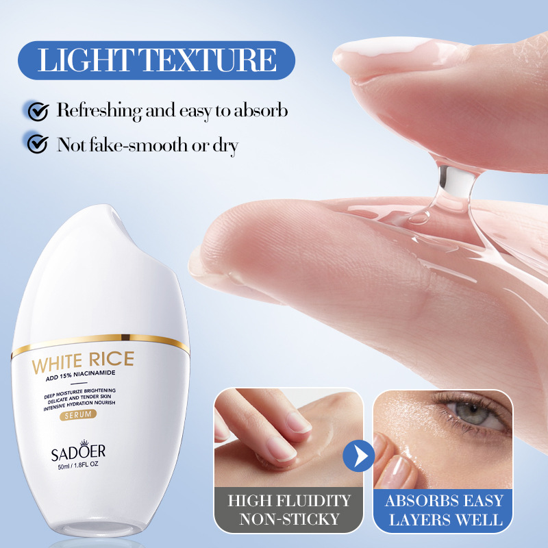 Cross-border export wholesale of SADOER White Rice Nicotinamide Brightening and Moisturizing Essence in full English Application Scenario