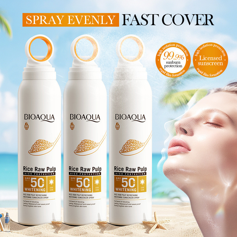 Full English BIO Rice Purees Whitening and Sunscreen Spray SPF50+ UV Protection Sunscreen for cross-border export Application Scenario