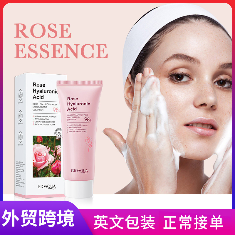 All-english BIOAOUA Rose Hyaluronic Acid Moisturizing Facial cleanser Cross-border export wholesale full figure