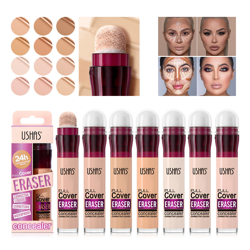 USHAS Cross-border 12-color Sponge Head Foundation, long-lasting concealer, Non-smudging, Waterproof Concealer full figure