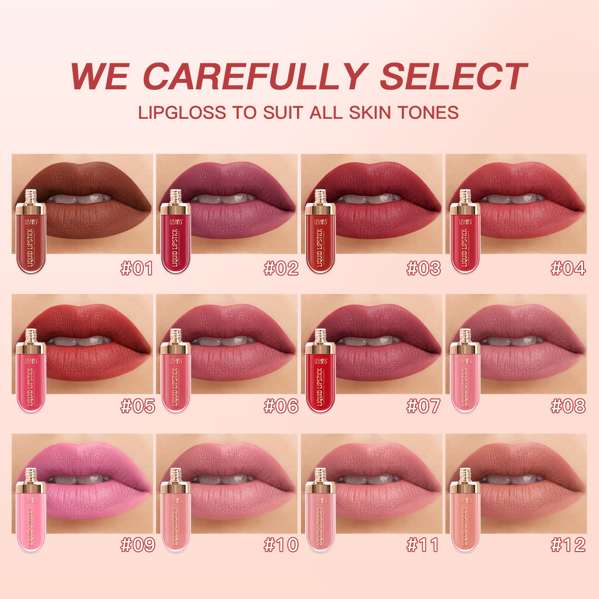 USHAS cross-border Amazon best-selling lipstick UC088 is a waterproof matte lip gloss that doesn't stick to cups for a long time Specification drawing