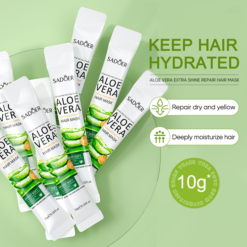 SADOER Aloe Vera Super Bright Repairing Hair Mask in Full English, repairing, nourishing, softening and smooth. Cross-border export wholesale Specification drawing