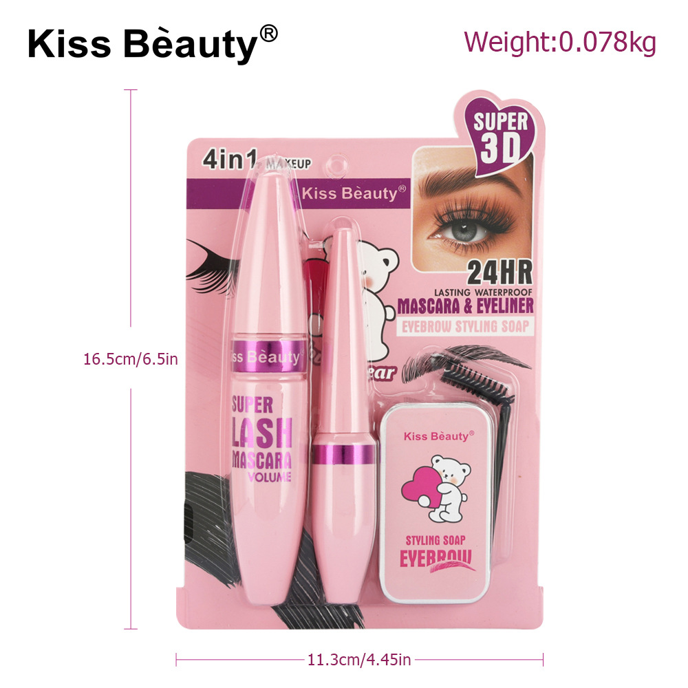 kiss beauty Cross-border Wholesale 4-in-1 Set Eyebrow Cream, Mascara, Thickening, Curling, Quick-drying, Waterproof Eyeliner Item Picture