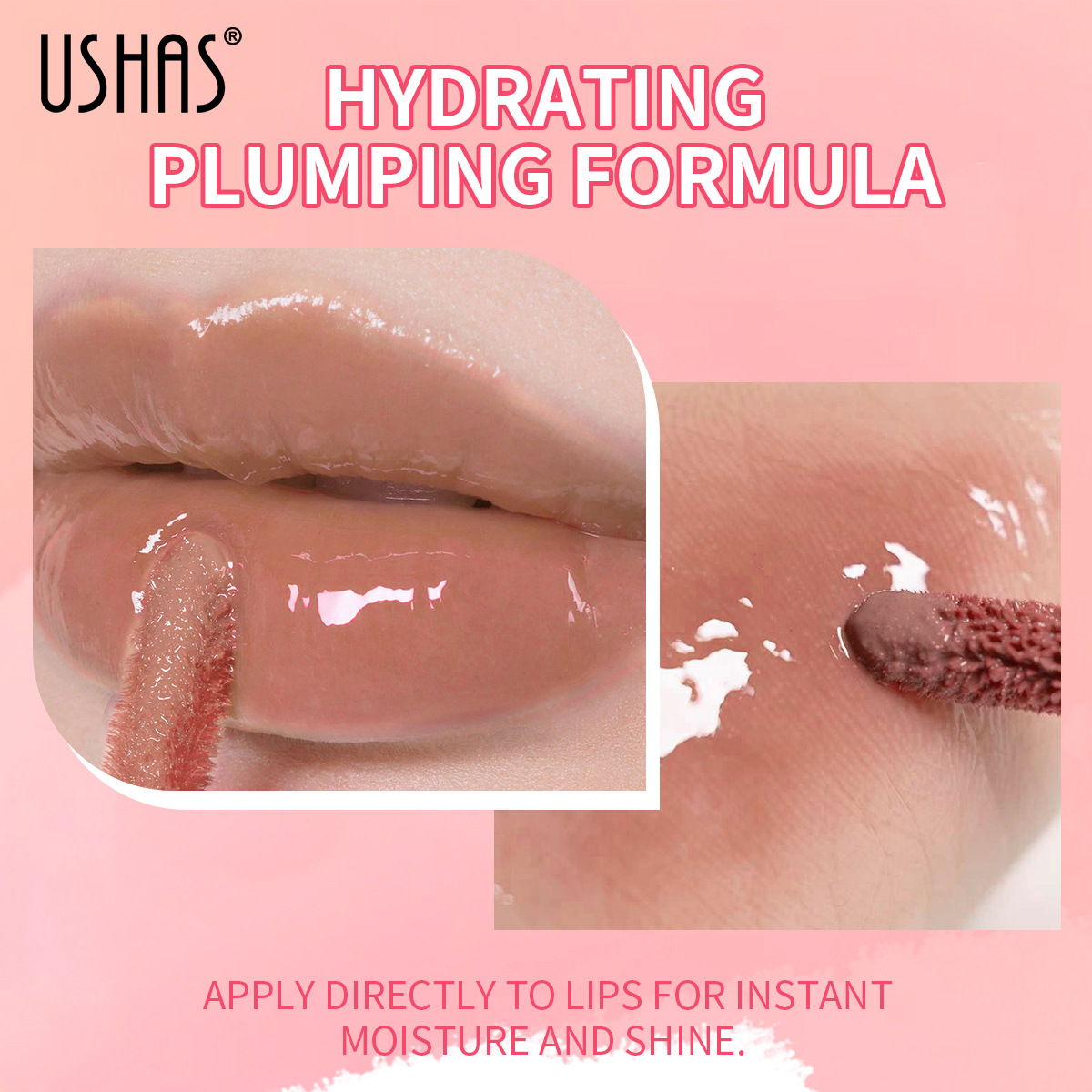 USHAS European and American cross-border Moisturizing Lip Gloss and moisturizing Lip Oil 12-color pearlescent new product brightening details Picture