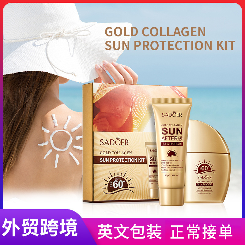 Cross-border wholesale of all-English SADOER Golden Bone Collagen Sunscreen for UV Protection and Refreshing Sunscreen full figure