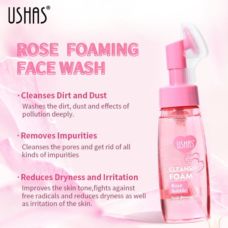 USHAS cross-border hot spot rose Facial Cleanser Foam mousse Deep Cleansing with brush head Cleanser Specification drawing
