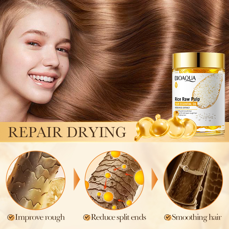 Full English BIOAOUA Rice Extract Repairing and Nourishing Hair Care Capsules Essential Oil Conditioner Cross-border export wholesale Specification drawing