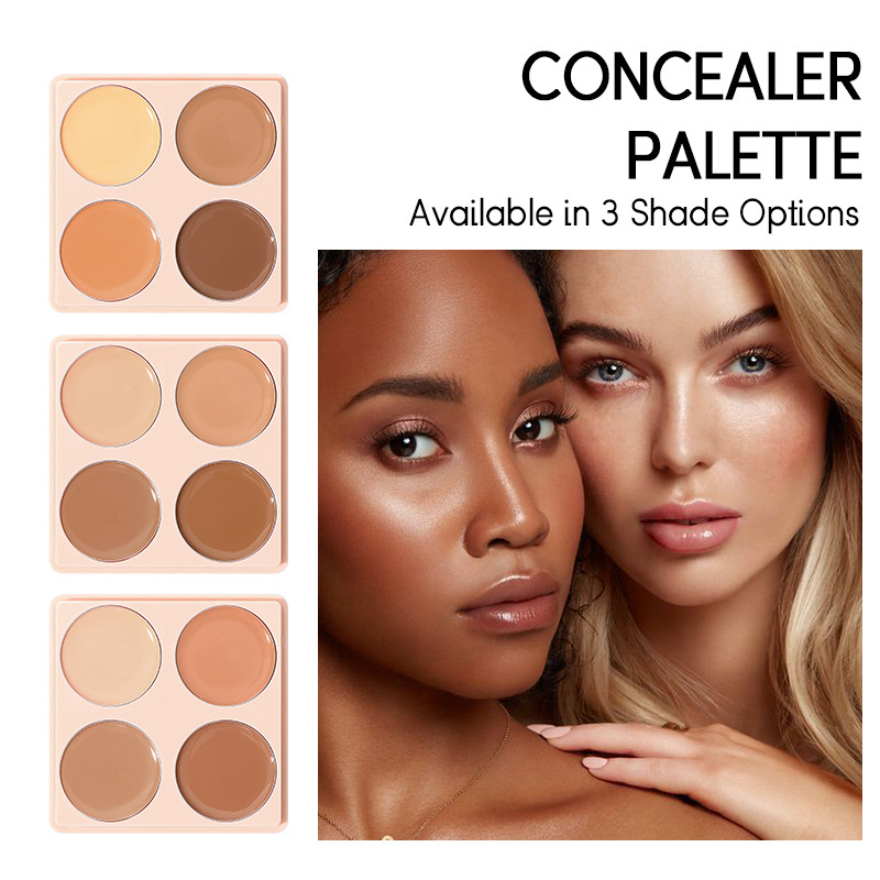 USHAS cross-border in-stock hot sale concealer for acne marks and dark circles, long-lasting and non-sticky powder concealer palette, 4-color powder base cream details Picture