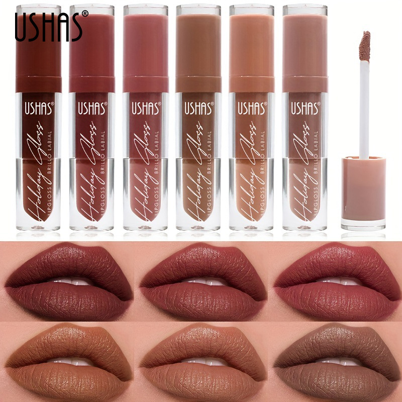 USHAS cross-border in-stock hot sale non-stick cup liquid waterproof lipstick lip gloss matte high pigment lip gloss from Europe and America full figure
