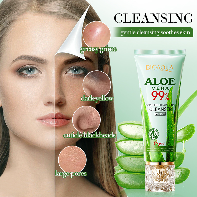 All-english BIOAOUA Aloe Vera Soothing and Smooth Facial Cleanser, Gentle Cleansing Facial Cleanser, cross-border export wholesale details Picture