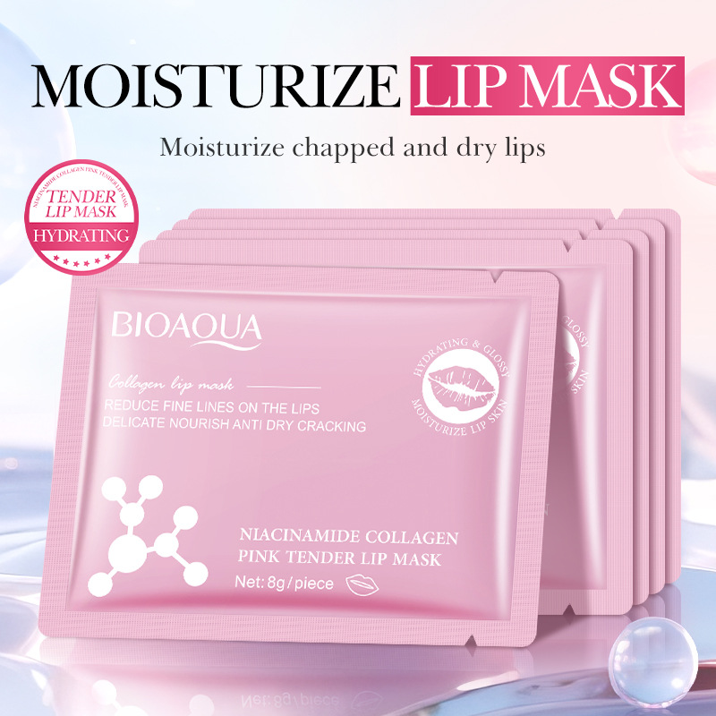 All-english BIOAOUA Nicotinamide Collagen Pink Lip Mask Anti-dryness and Cracking Lip Mask Cross-border export wholesale details Picture