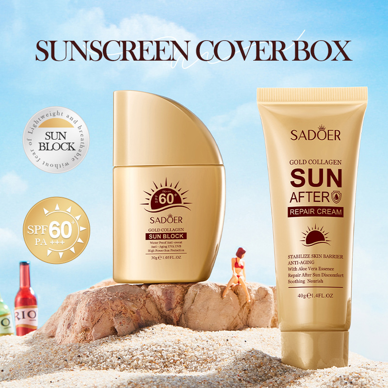 Cross-border wholesale of all-English SADOER Golden Bone Collagen Sunscreen for UV Protection and Refreshing Sunscreen Specification drawing