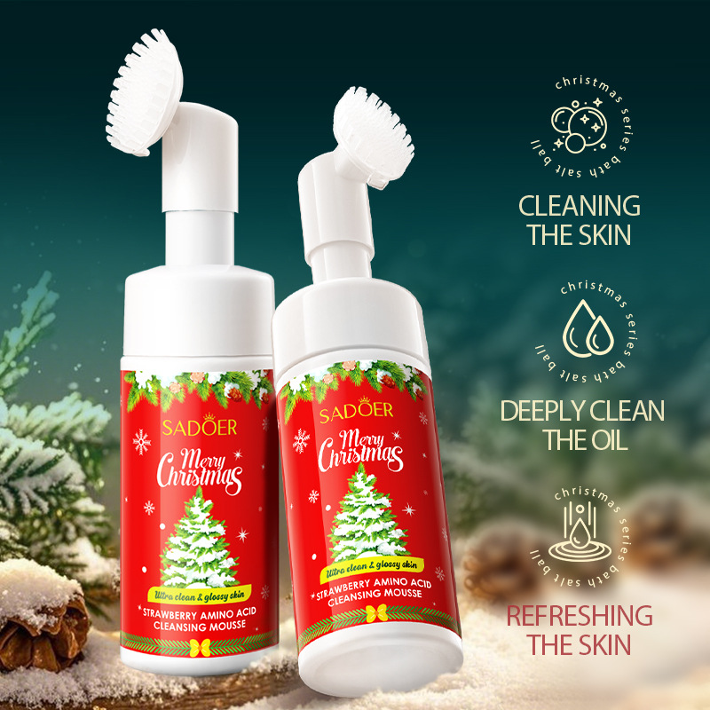 Cross-border export wholesale of SADOER Christmas Strawberry amino acid Facial Cleanser Mousse Specification drawing