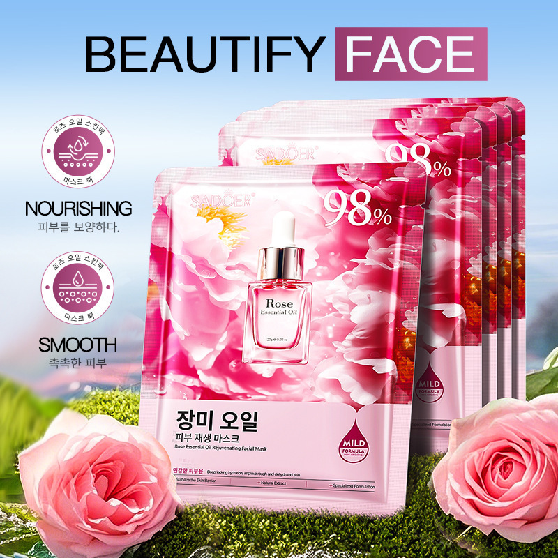 Cross-border export wholesale of SADOER moisturizing, rejuvenating and brightening rose essential oil skin mask in full English details Picture