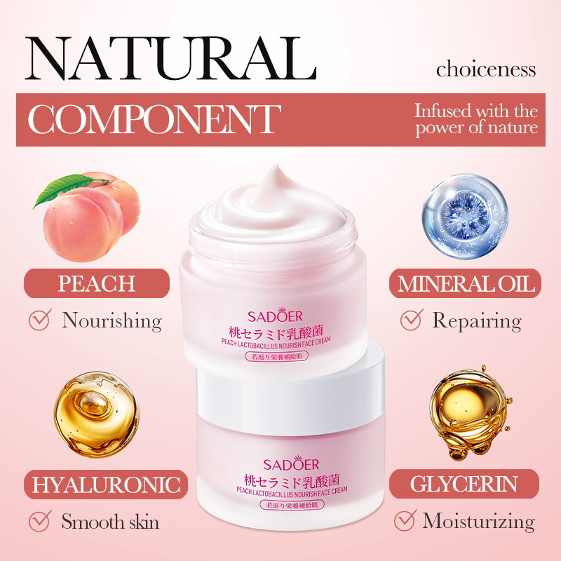 Full English SADOER Peach Lactic Acid Bacteria Nourishing Skin Care Product Set, Facial Cleanser and Cream cross-border export wholesale details Picture