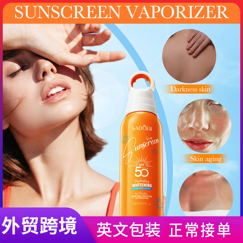 Cross-border export wholesale of SADOER Whitening Hydrating Sunscreen Spray, Isolation Cream and Nourishing Sunscreen Lotion in full English full figure