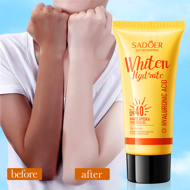 Cross-border export wholesale of SADOER Water-based whitening, Sun protection and Anti-aging Gel Exfoliating sunscreen in full English Application Scenario