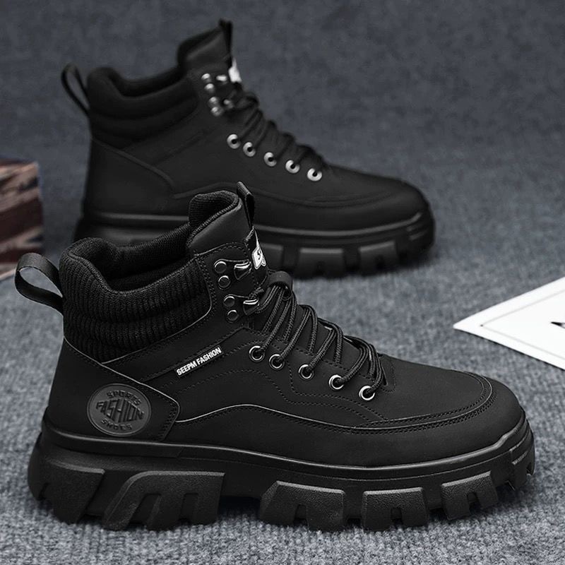 Autumn men's shoes: High-top Dr. Martens boots, men's work shoes, trendy and versatile, thick-soled British-style retro hiking short boots details Picture