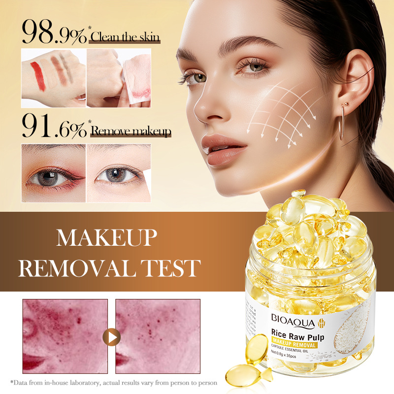 All-english BIOAOUA Rice Puree Makeup Remover Capsules Essential Oil Dissolving Makeup Remover oil Cross-border export wholesale Application Scenario