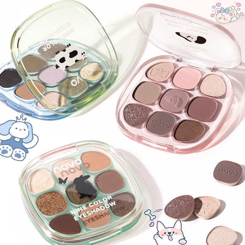 NOVO Drunken Eye, Slightly Tipsy Nine-Color Eyeshadow Palette, a multi-purpose pearlescent, matte, and glossy eyeshadow makeup wholesale full figure
