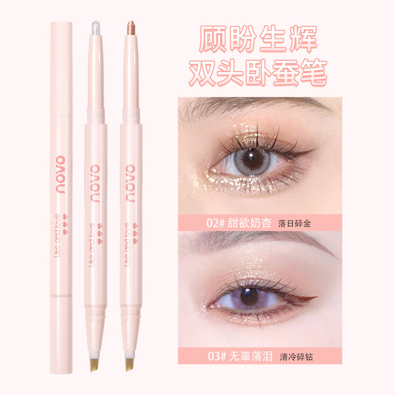 NOVO's "Looking and Shining" dual-head Horizontal Silkworm pen for liquid shadow and Horizontal silkworm Gel pen for shadow brightening can be done in one full figure