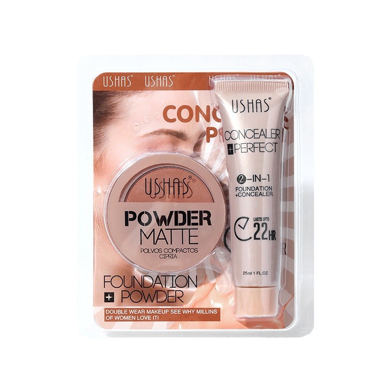 USHAS cross-border in-stock makeup Powder compact + Foundation Set, waterproof, non-smudging, brightening skin tone, Type B Item Picture