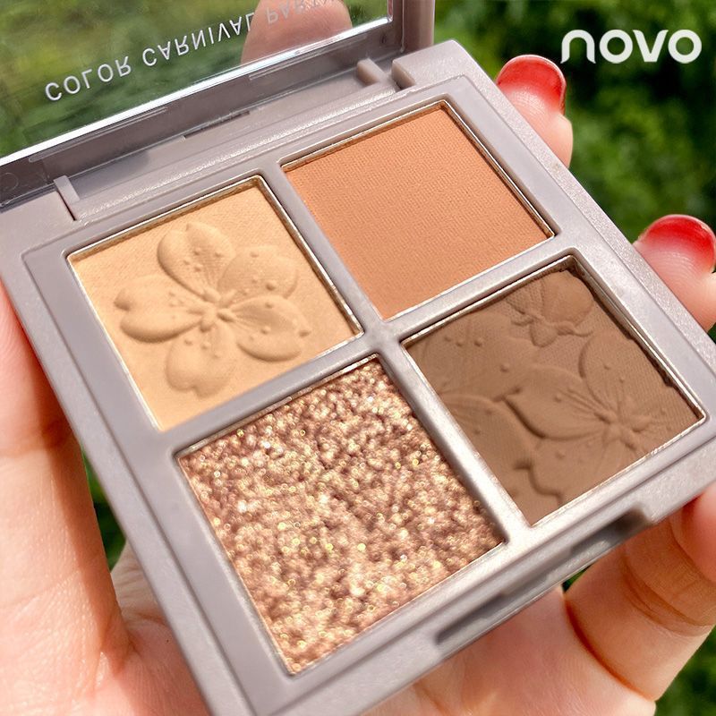 NOVO Cherry Blossom Story Four-color Eyeshadow, super popular glitter powder, small plate bead matte, portable, waterproof, affordable earth tone eyeshadow Application Scenario