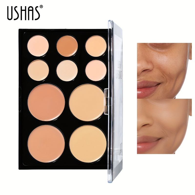 USHAS Cross-border Makeup 10-color Concealer Palette, Contouring Shadow Palette, Highlight Concealer Cream to cover acne marks and dark circles full figure