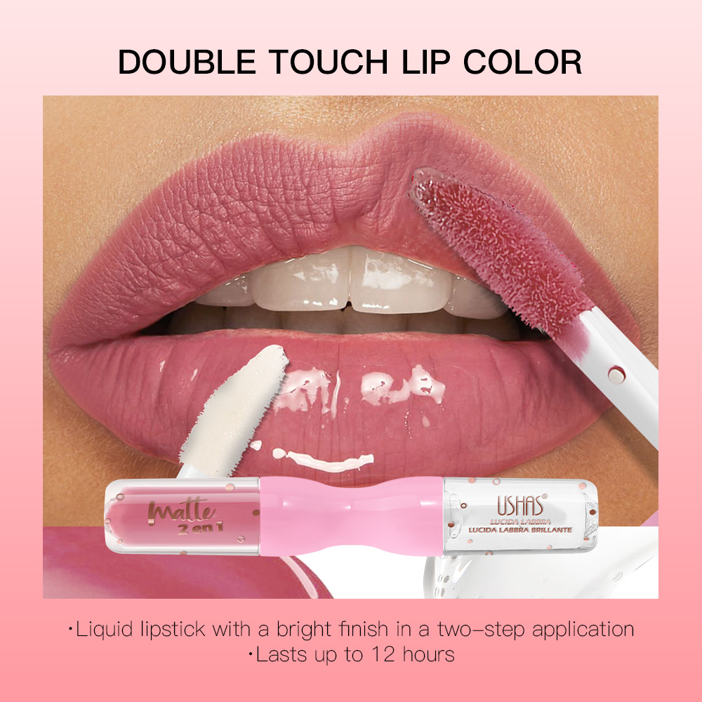 USHAS Beauty Cross-border 12-color lip gloss matte lipstick Lip gloss, easy to color, non-stick cup lip gloss wholesale details Picture