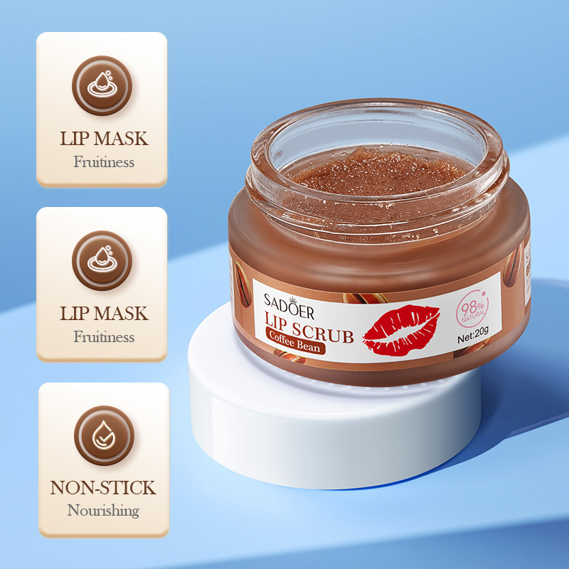 Cross-border export wholesale of SADOER coffee bean lip scrub for autumn and winter moisturizing lip balm details Picture