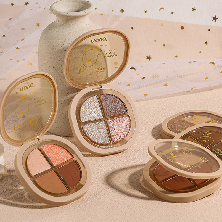 NOVO four-color eyeshadow palette: Pearlescent, matte, fine glitter, water-resistant, sweat-proof, non-smudging, easy to apply and color-show eyeshadow wholesale full figure