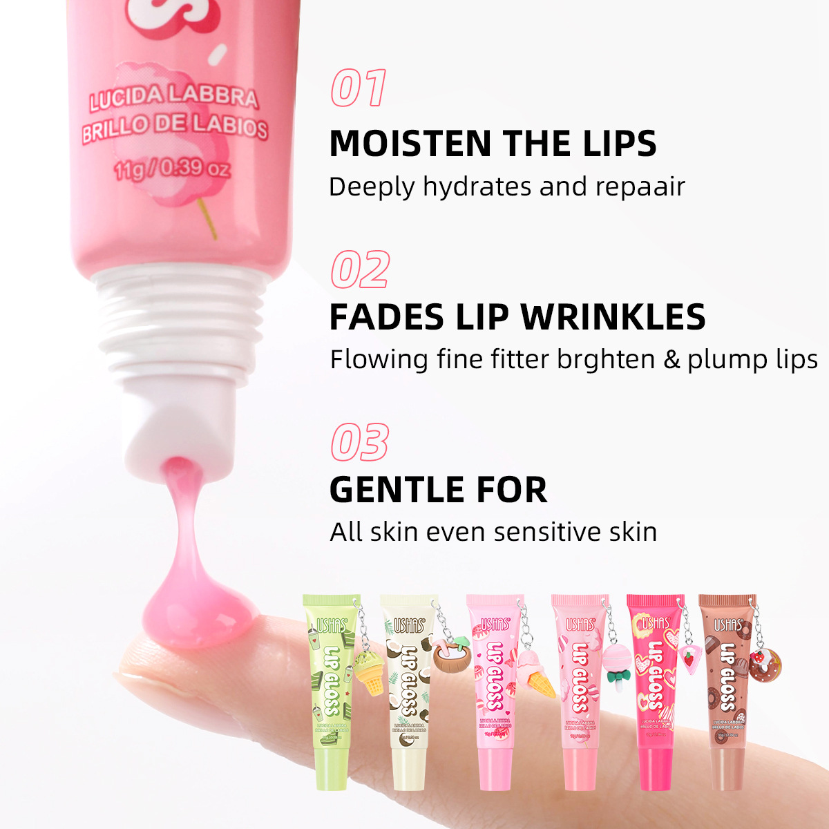 USHAS Amazon's best-selling cross-border 6-color long-lasting lipstick lip gloss and lip gloss moisturizing Pendant UC156 details Picture