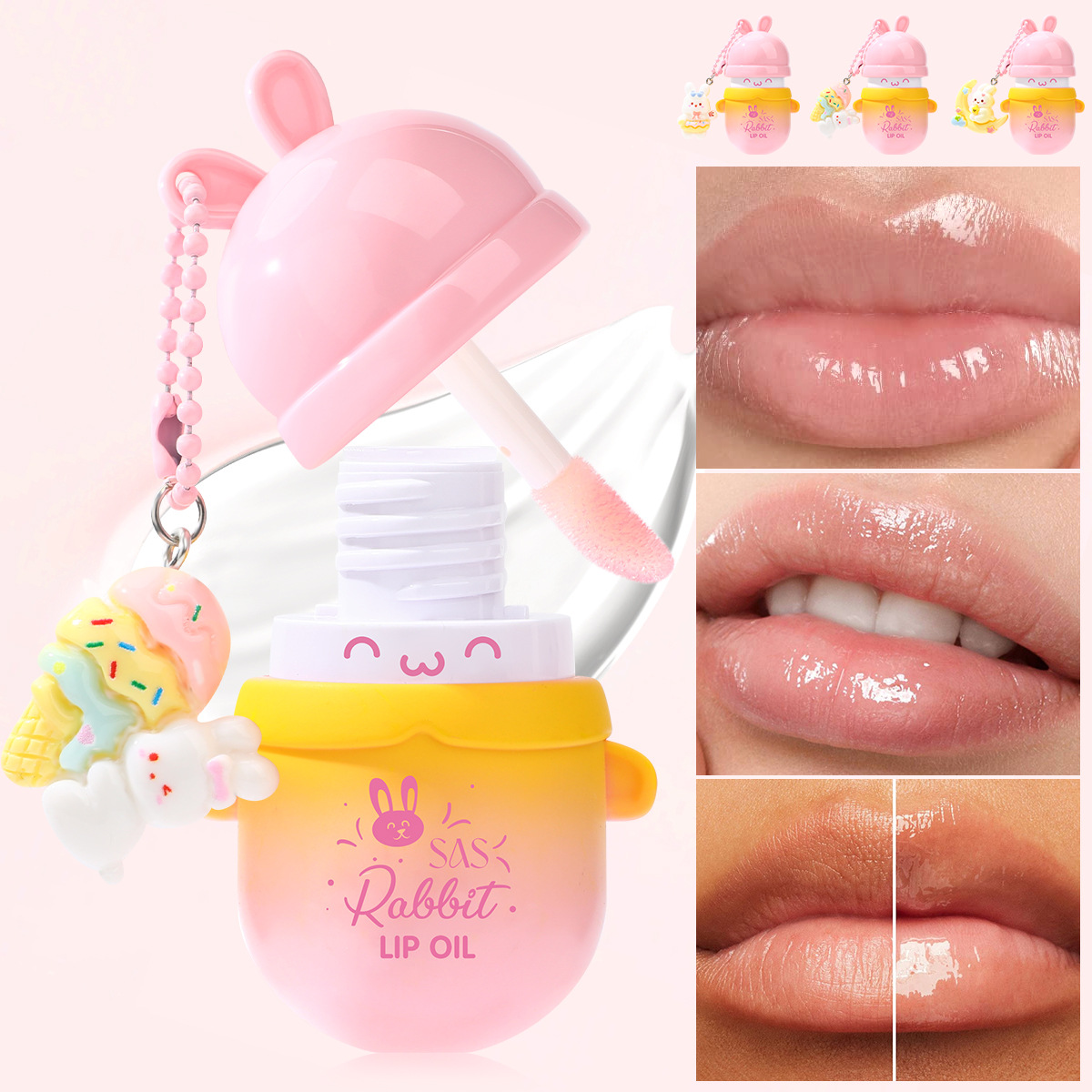 SAS European and American cross-border Amazon bestseller Cute brightening Moisturizing Lip Oil with pendant SLG003 full figure