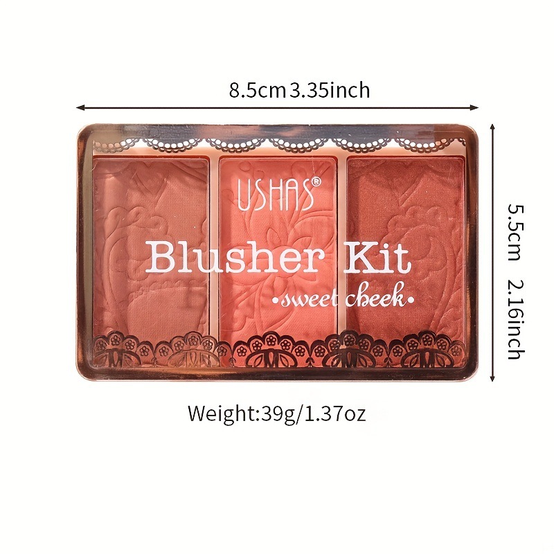 USHAS Amazon cross-border mixed three-color gradient blush natural nude makeup contouring tray Pink less likely to smudge Item Picture