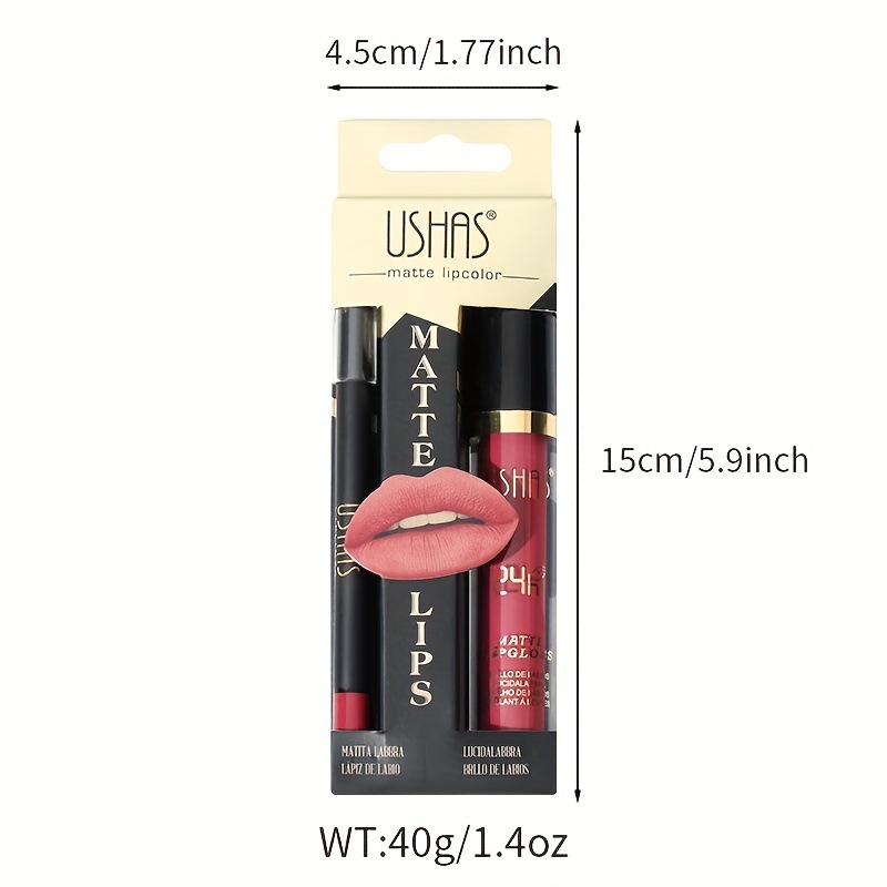 USHAS Cross-border Amazon Lip Gloss + Lip Liner Pen Set Matte Matte Lipstick Makeup Lip Gloss CS386A+B Item Picture