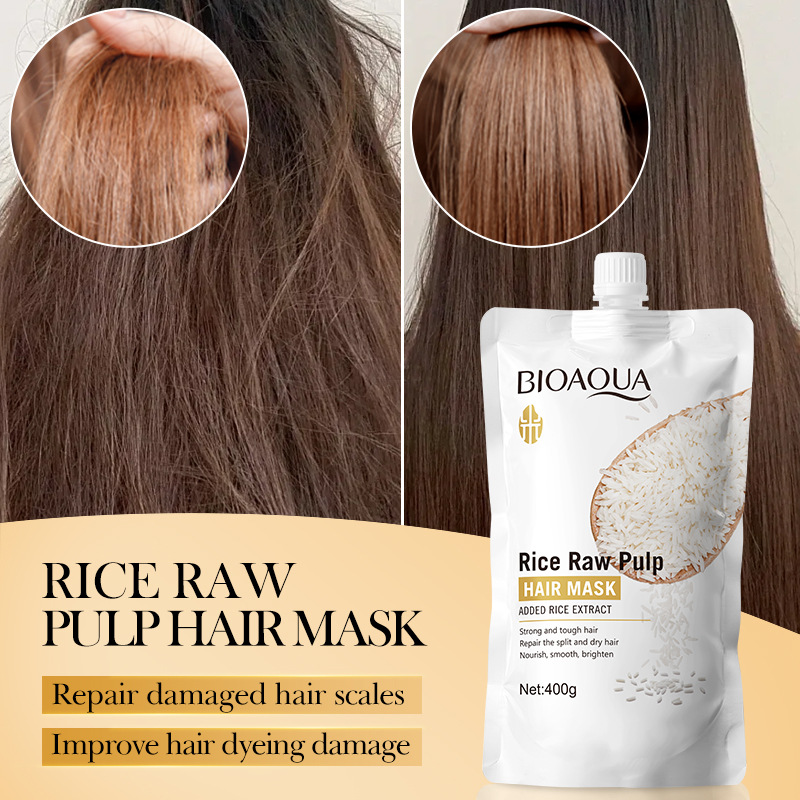 All-english BIOAOUA Rice Pureed Hair Mask, Soft, Smooth and Fluffy Hair Conditioner, cross-border export wholesale details Picture