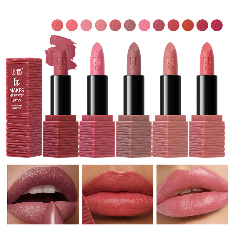 USHAS European and American cross-border stock lipstick, matte, long-lasting, waterproof, non-stick cup, not easy to smudge Lipstick UC043A+B details Picture
