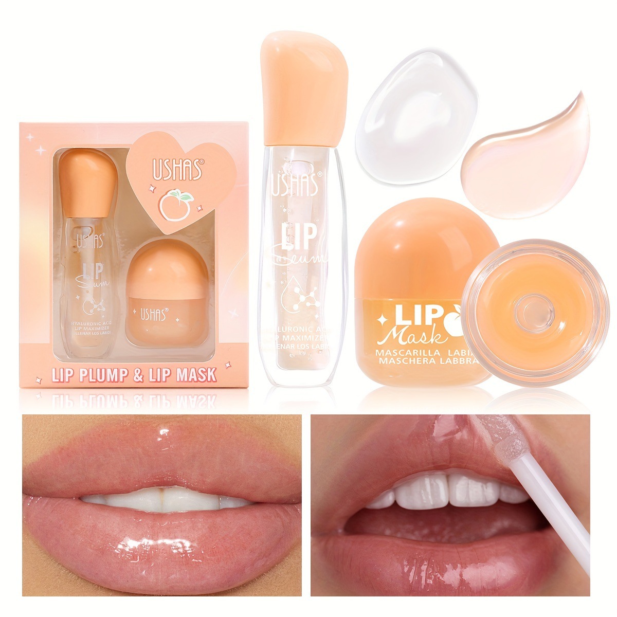 USHAS European and American cross-border Stock Lip Gloss + Lip Mask Set: High Gloss Moisturizing and Hydrating Lip Gloss US001 full figure