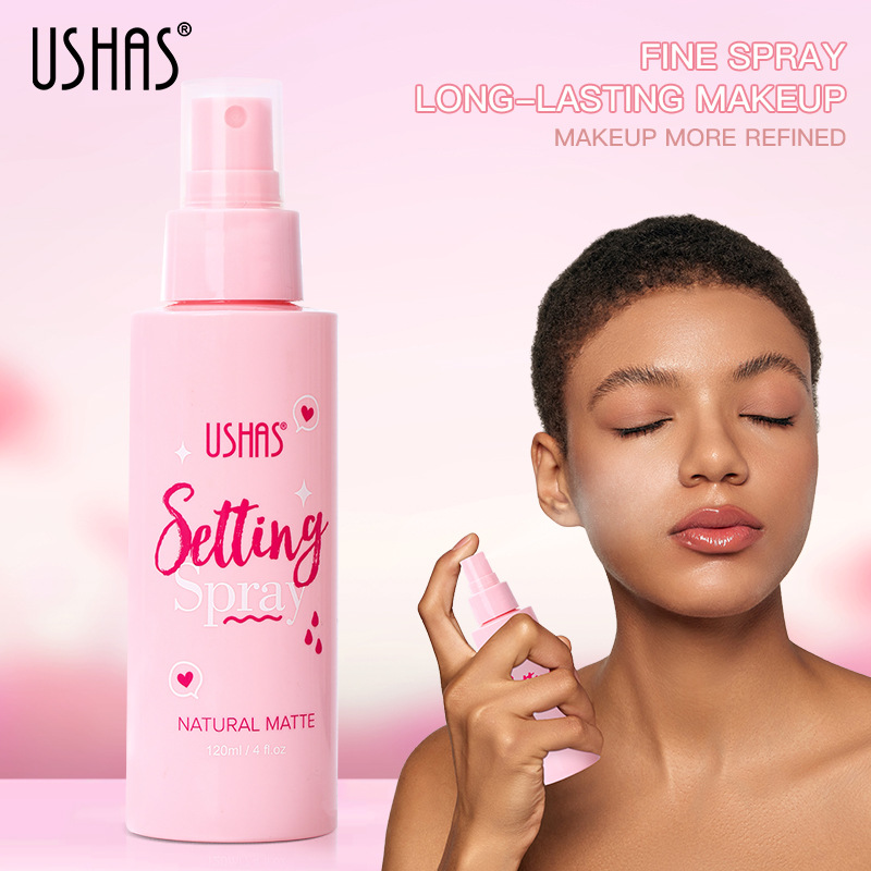USHAS cross-border in-stock setting spray is waterproof, sweat-proof, long-lasting without smudging, moisturizing, oil-controlling and hydrating setting water full figure