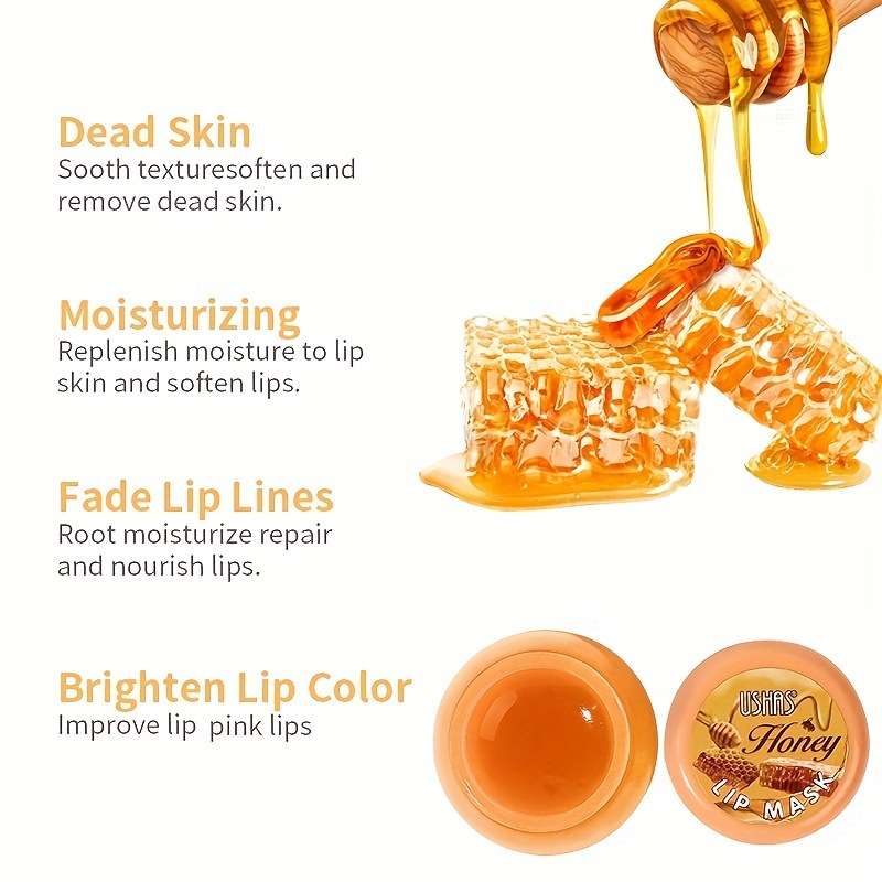 USHAS cross-border hot stock honey-flavored lip balm moisturizes and reduces lip lines, lip mask hydrates and protects dry and cracked lips details Picture