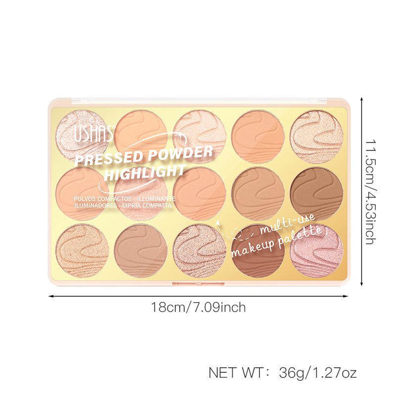 USHAS cross-border Makeup bestsellers: 15-color high-disc concealer and Contouring powder compact + High-gloss UF096A+B Item Picture