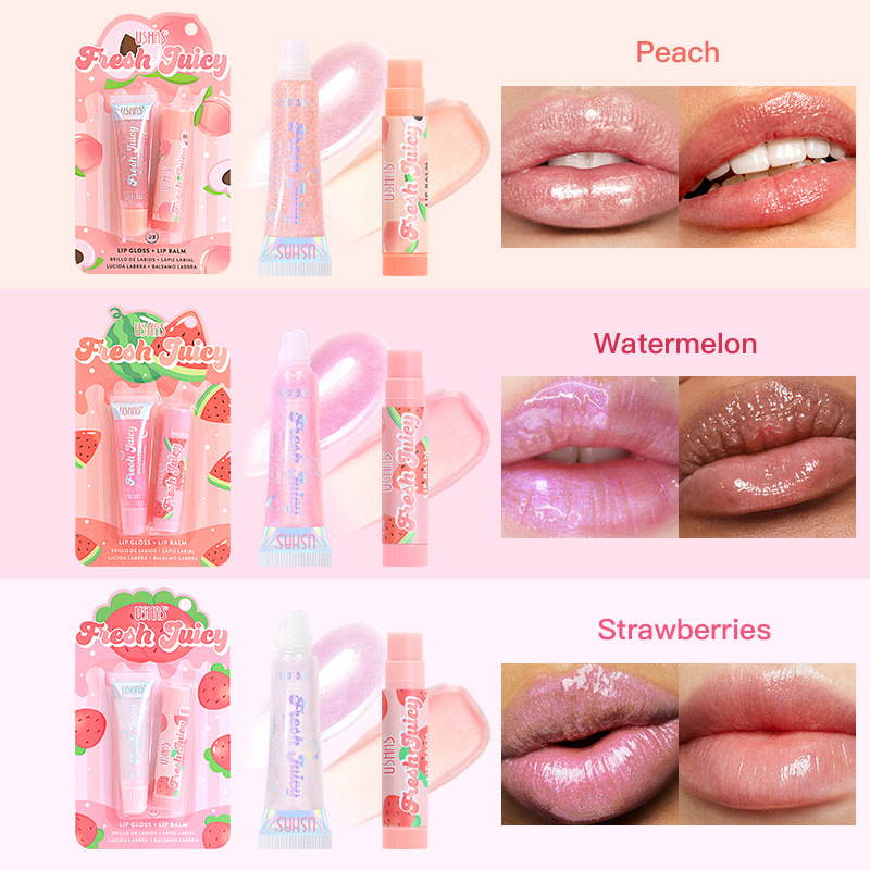 USHAS European and American cross-border Stock Lip Balm + Lip Gloss Fruit-flavored Moisturizing and Nourishing Set US012 full figure