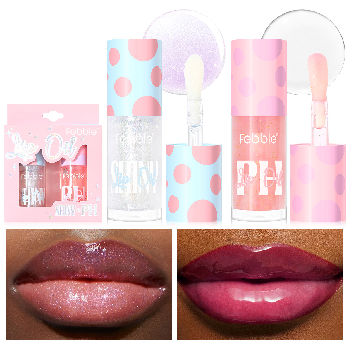 FEBBLE Cross-border Bestseller Moisturizing and Nourishing Polka Dot Color-changing Lip Oil Set FBC068 full figure