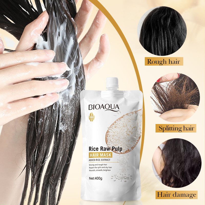 All-english BIOAOUA Rice Pureed Hair Mask, Soft, Smooth and Fluffy Hair Conditioner, cross-border export wholesale Specification drawing