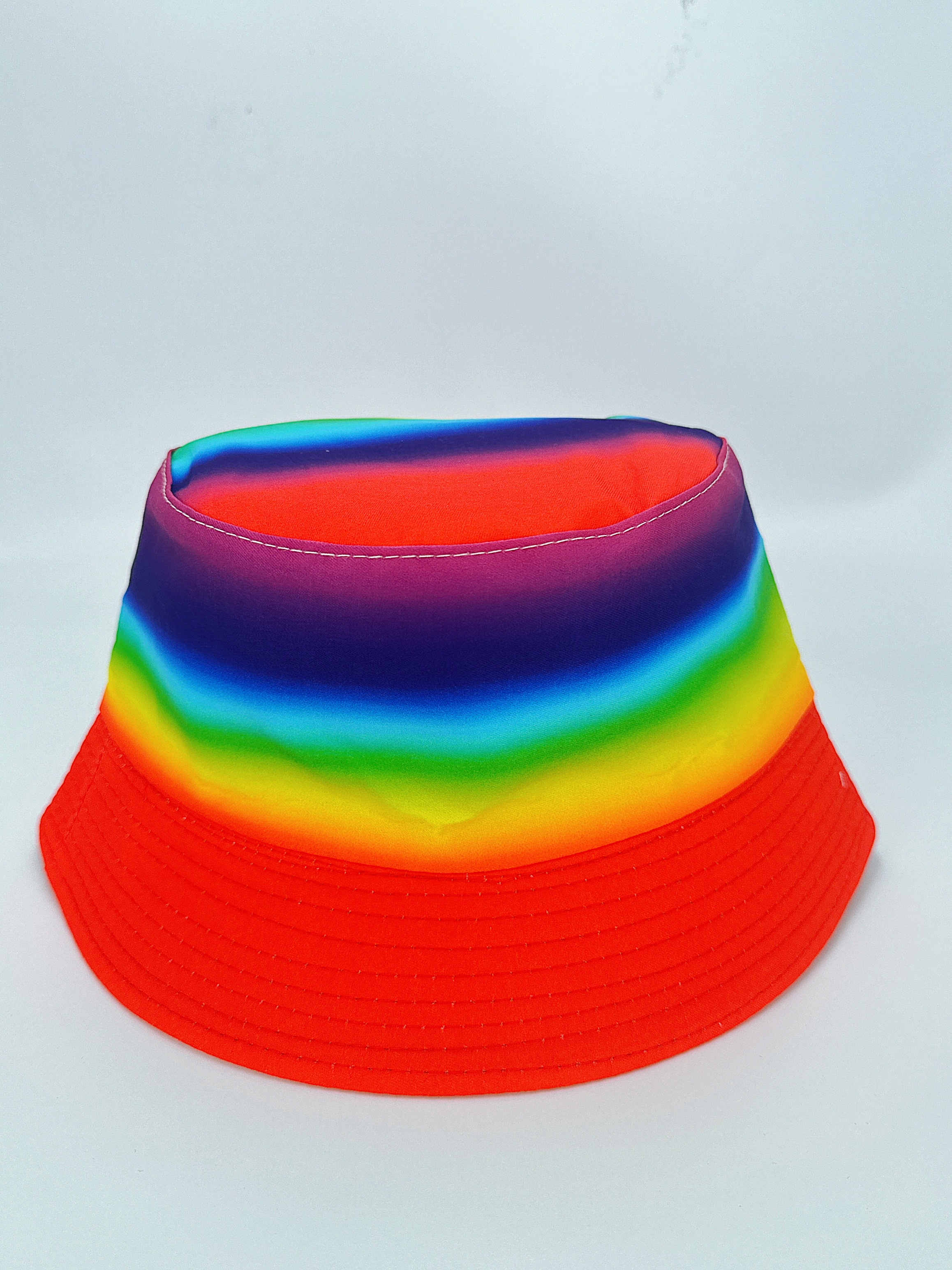 New spring and summer rainbow print gradient double-sided fisherman's hat, cute cartoon, versatile, outdoor sun protection, foldable, easy to carry, unisex, pier circumference 54CM fisherman's hat full figure