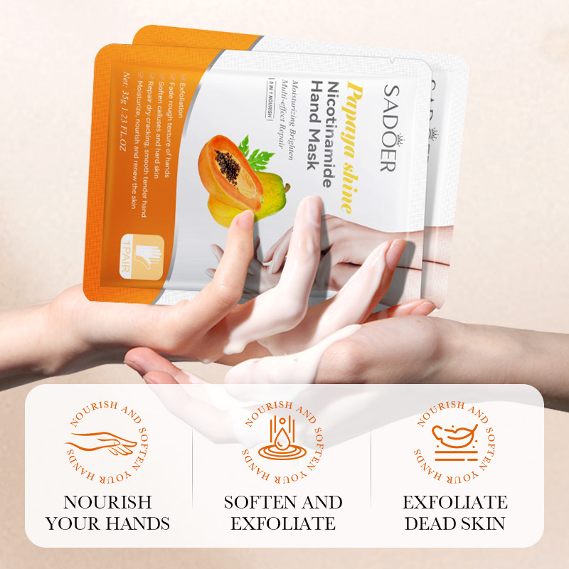 SADOER papaya Brightening Nourishing Hand Mask for autumn and Winter anti-cracking Hand Mask cross-border export wholesale details Picture