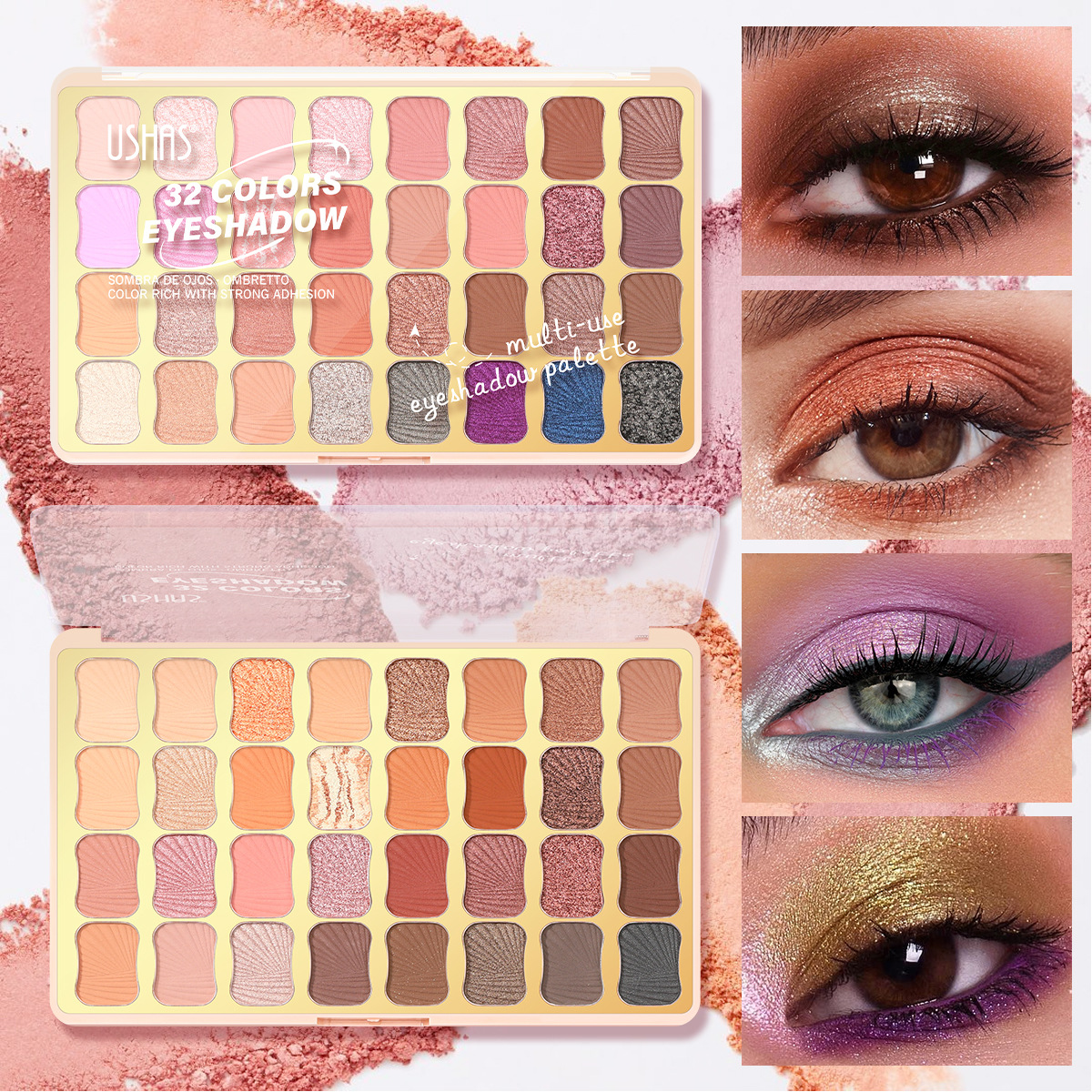 USHAS's best-selling cross-border beauty product, 32-color earth tone sequin eyeshadow palette, matte and glossy earth tone wholesale UF095 full figure