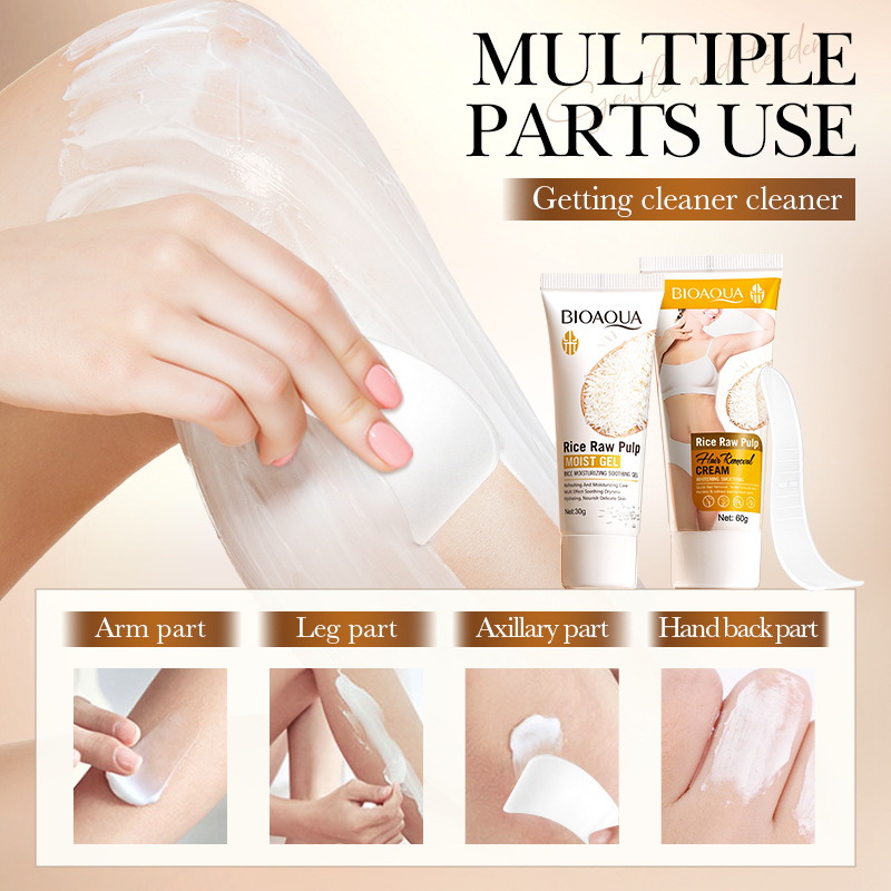 Full English BIOAOUA Rice puree Gentle Hair Removal Care 2-piece set Clean Hair Removal Cream Cross-border export wholesale details Picture